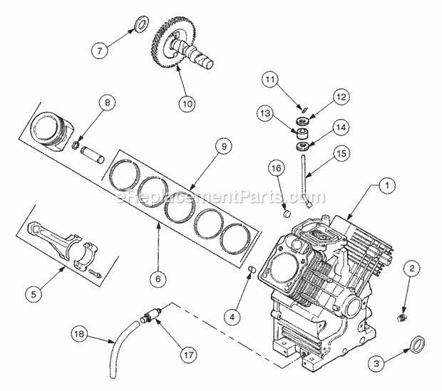 Crankcase Diagram and Parts List for 2186 13A-288L100, 13B-288M100 Cub Cadet Lawn Tractor